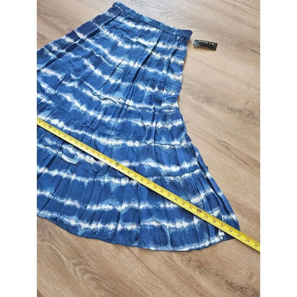 Kim Rogers Blue Tie-dye Tiered Maxi Skirt Size M